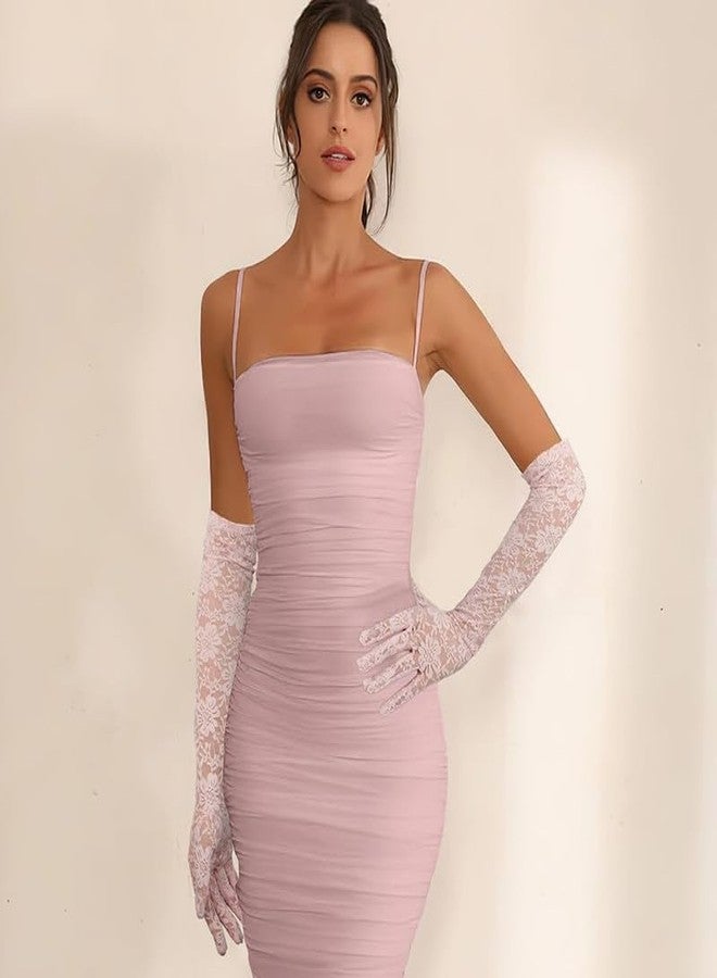KETKAR Elbow Length Bridal Gloves For Women,Elegant Long Lace Gloves_Pink - Image 2
